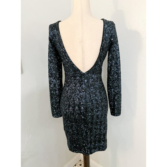 Dress the Population Sequin Mini Dress Long Sleeve Open Back Prom Formal Medium - Picture 5 of 9